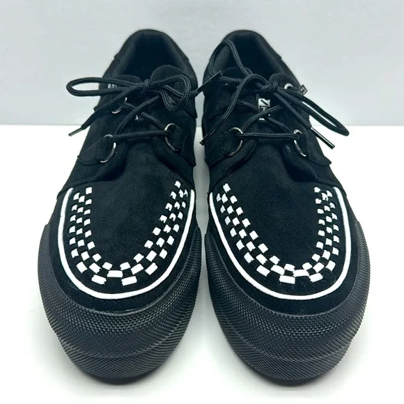 TUK Creeper Sneakers Black Platform Sneakers with Checkered Detail - Picture 2 of 8